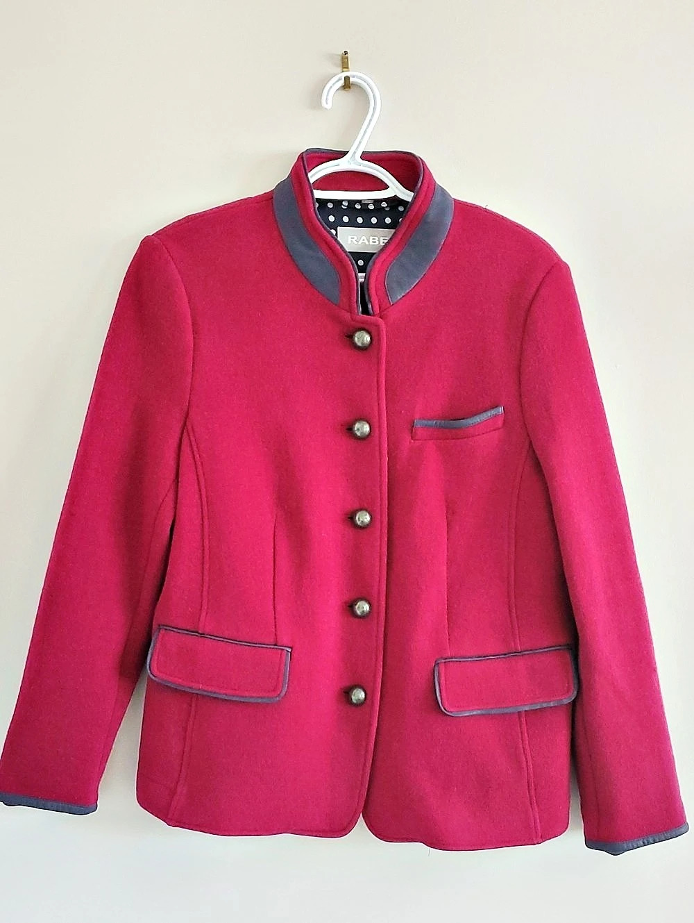 Rabe Wool Blend Blazer in Subtle Pink Sz 14 Metal Buttons Elbow Patches Preppy